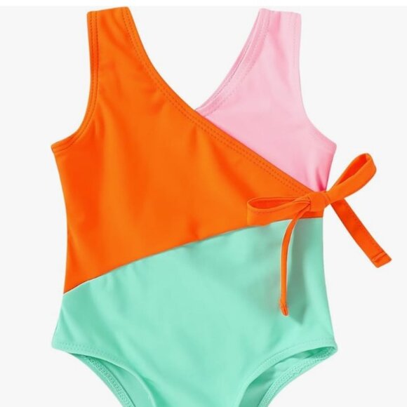 NWT Happy Town Girls Toddler Swimsuit One-Piece ColorBlock Bow 18-24 Mths - Picture 4 of 4